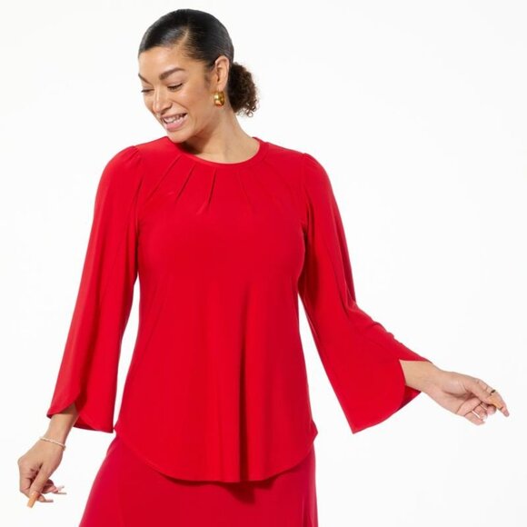 Antthony Studio Blouse Size 3X Stretch Knit Tulip Sleeve Plus Red Christams NEW - Picture 1 of 6